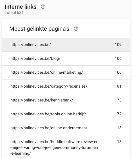 Interne links - google search console