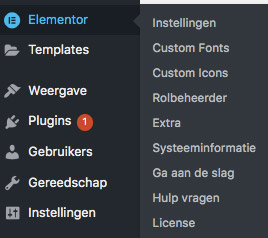 Elementor in de menubalk