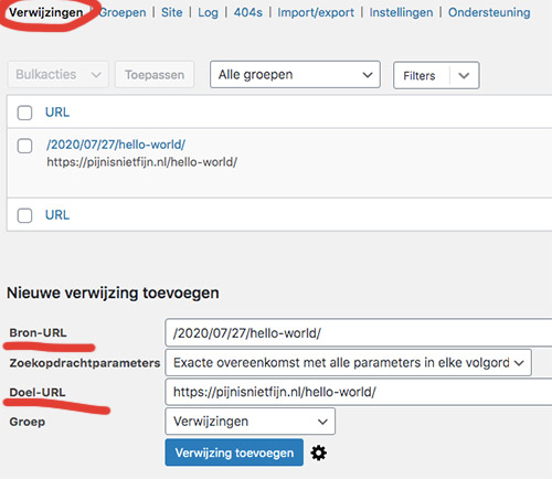 Redirection plugin gebruiken