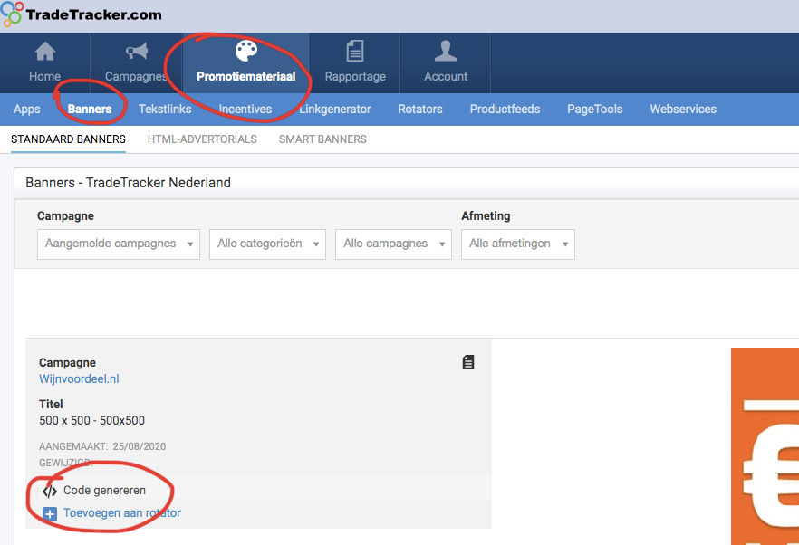 Affiliate banner maken in Tradetracker