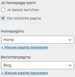 Homepage en blog instellingen in WordPress