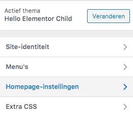 Homepage instellingen wordpress