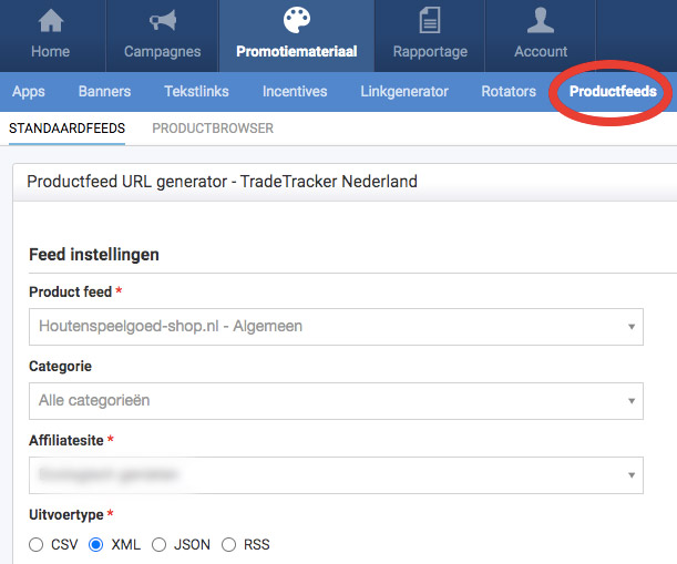 Datafeeds bij tradetracker