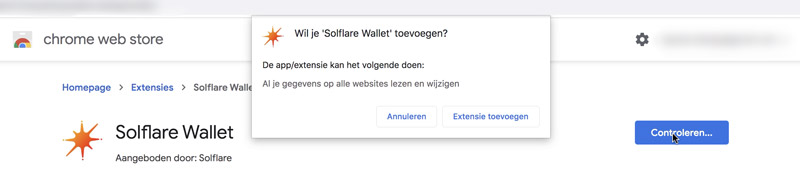 Solflare extensie toevoegen chrome
