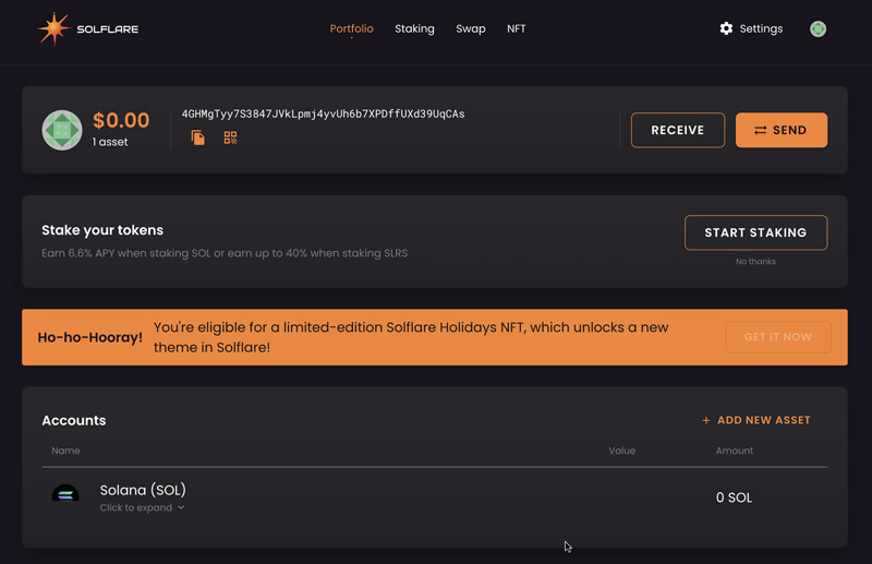 Solflare wallet voor Solana en NFT's