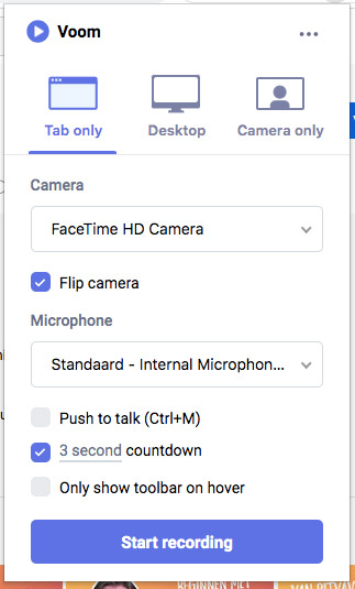 Screen recording Vadoo via Chrome extentie
