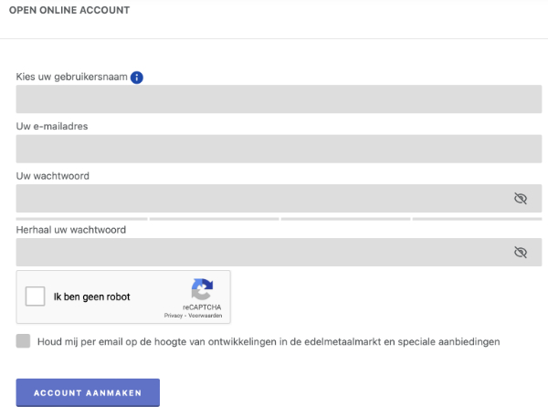 Formulier account openen goldrepublic