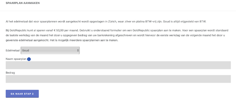 Spaarplan aanmaken GoldRepublic