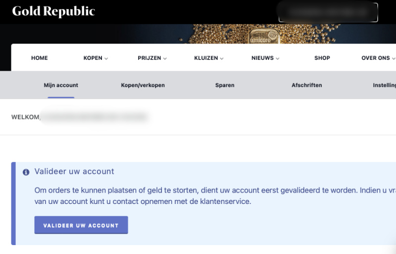 Valideer account Gold Republic